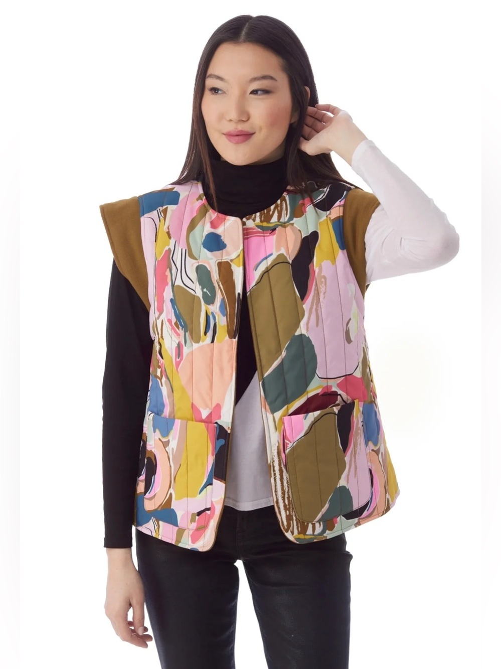 Crosby by Mollie Burch reversible colorful Abstract Quilted Vest